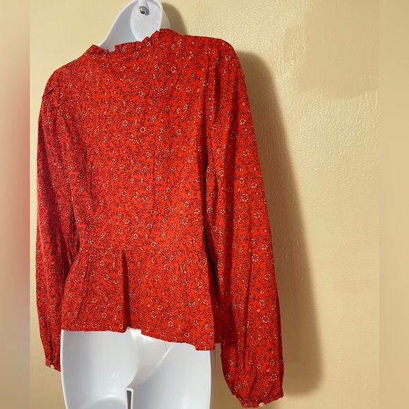 Country Cowgirl Fall Cottagecore Western Women Red Floral Wrap Ruffle Balloon S - Picture 12 of 16